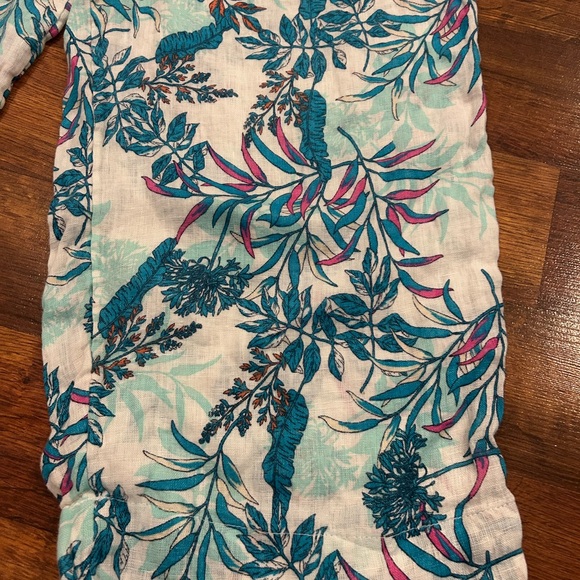 Cynthia Rowley Linen Pants Women’s Size Large Blue Leaves Wide Leg - Picture 2 of 7